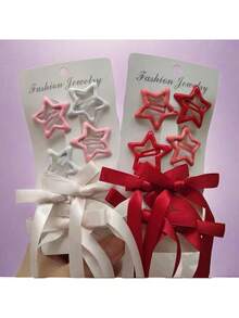 6 Stück/Set Haarschmuck für Frauen mit Stern- & Schleifen-Dekor, Ballettschleifen-Haarspangen im Stil, Zöpfe-Schleifen, süße Schleifenhaarspangen für Feen, geeignet für den täglichen Gebrauch, niedlich, Geschenke für Frauen