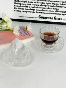 1 Set Ceașcă + Farfurie, Set Elegant de Ceașcă de Cafea și Farfurie din Sticlă în Relief, Stil Palat, Set Creative de Ceașcă de Cafea și Farfurie, Ceașcă de Ceai Mică și Farfurie de Desert, Potrivit pentru Restaurante, Cafenele, Birouri, Magazine de Deserturi - transparent - Vizualizare 10