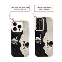 1pc TPU Material Elegant Retro Black & White Contrast Swan Pattern Phone Case Compatible With IPhone//Compatible With Redmi/ 17 Pro Max - White - View 7
