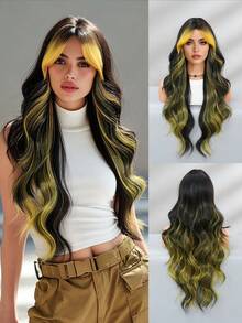 7JHH WIGS This 30-Inch Extra Long Wavy Curly Wig Is Designed For Women, Featuring A Voluminous Wavy Hairstyle With Bangs. Made Of Fully Machine-Woven Synthetic Fibers, It Is Suitable For Daily Wear, Music Festivals, Halloween Costume Parties, And Various Other Occasions As A Fashionable Accessory. - 黃色 - 查看 2