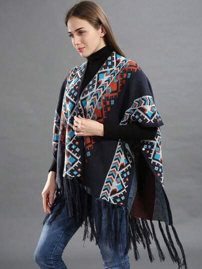 1 pieza Chal, bufanda, poncho, capa de estilo bohemio de punto largo para mujer accesorios de viaje para invierno