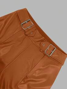 Pantalones de unicolor de talle alto elegantes para mujeres, adecuados para ir al trabajo en verano y principios de otoño - Naranja - Ver 4