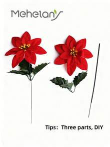 MEHELANY 24/12 Stück künstlicher Poinsettia Strauß, Poinsettia Busch, Weihnachtsblumen, Stechpalmenbeeren-Zweige mit roten Beeren und Stechpalmblättern für Zuhause, Veranda, Garten, Innen- und Außenbereich, Weihnachtsdekorationen, Kamine, Außenbereich-Pflanzkübel, Blumenarrangements, Tischzentren