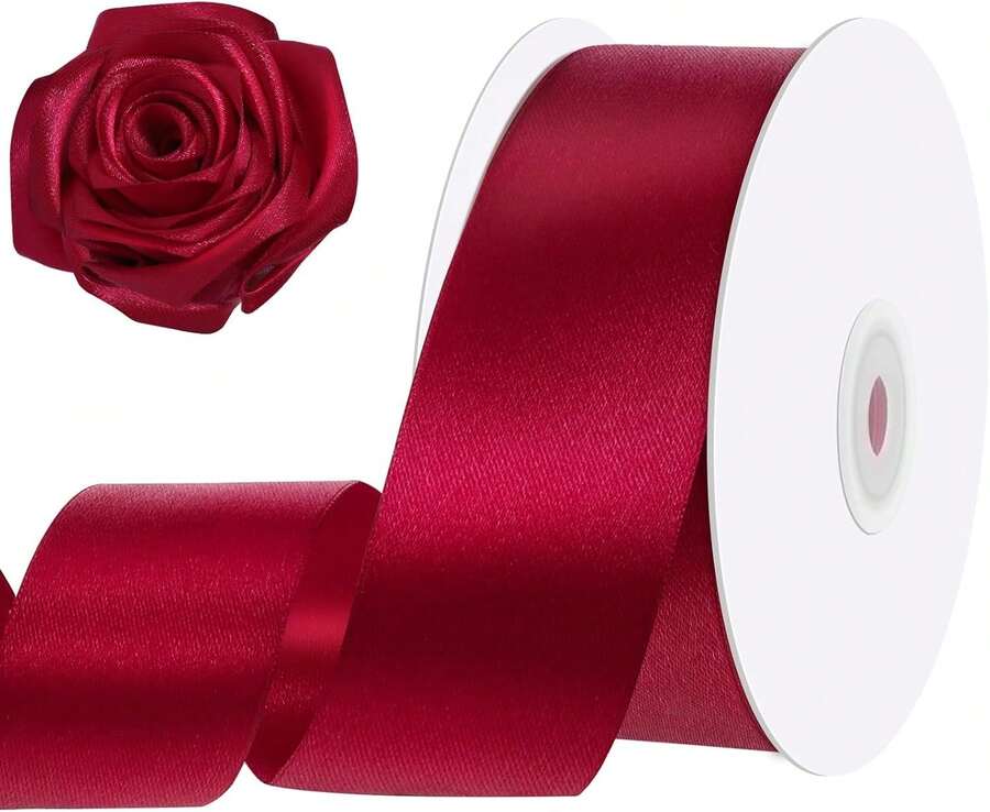 Wine Red 1 1/2 Inch 60 Yards Double Faced Maroon Satin Ribbon For Crafts Flower Bouquet Wreaths Gift Wrapping Wedding Home Drations,23939279 - 紅色 - 查看 1