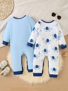 Baby Boys Autumn Winter Stylish Cartoon Animal Print Long Sleeve Jumpsuit Toddler Boys Fall Winter Casual Cute Elephant Print Round Neck Long Sleeve Baby Boys Autumn Winter Cartoon Elephant All-Over Print Round Neck Long Sleeve Jumpsuit - Multicolor - View 2
