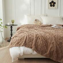 1 pieza Manta gruesa de unicolor con dos caras, con forma 3D (empaque de tarjeta de regalo), manta jacquard 3D de fibra de poliéster moderna, adecuada para cama, sofá, sala de estar, siesta, lavable a máquina, ropa de cama de invierno