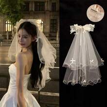 Dark Halloween Bride Veil, Black & White Bridal Headpiece With Bow, Funny Costume Hair Accessory For Women