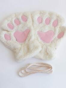 1 Coppia Guanti invernali carini a forma di zampa di gatto per signora, guanti con dita esposte a forma di gatto dei cartoni animati, guanti mezze dita morbidi e peluche a forma di zampa d orso - Multicolore - Visualizzare 13