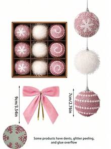 9pcs Christmas Ball Decorations, Pink Feather Pearl Snowflake Christmas Balls, Exquisite Christmas Decoration Sets, Christmas Decorations, Christmas Tree Decorations, Christmas Decorations For 2026, Christmas, Birthdays, Valentine's Day, Easter, Holidays, Wedding Parties, Home And Office Wall Decorations - Perfect Christmas Tree Decorations To Create A Festive Atmosphere - Pink - View 7