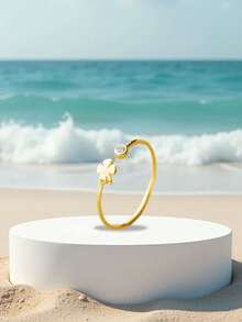 1PC S925 Sterling Silver Minimalist Toe Rings White Gold Plated Simple Open Adjustable Band Four Leaf Clover Toe Rings For Women Beach Foot Jewelry For Summer - Golden - View 4