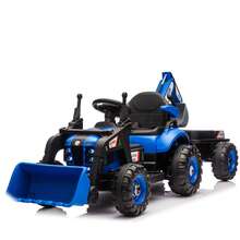 24V Ride-On Electric Tractor Toy With 4-In-1 Construction Attachments (Excavator, Dump Truck & Bulldozer) W/Parent Remote Control,3-Speed Adjustable,Built-In Music Player,LED Tail-Light - Multicolor - View 10