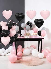 5/10/20个装黑色和粉色心形气球，18英寸婴儿粉和黑色心形铝箔氦气球，适用于婴儿派对、生日、周年纪念、婚礼、订婚派对装饰 - 彩色 - 查看 3