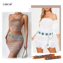 Turquoise Concho Belt For Women, 53 Inch Western Waist Chain Belt, Boho Silver Metal Turquoise Belts For Dresses, Vintage Style Accessories - 多色668 - 查看 4