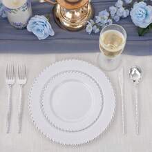 100pcs Plastic Plates With Gold Beads Plates Heavy Duty Party Supplies Includes 10.25inch Dinner Plate And 7.5inch Dessert Disposable Plate For Party,Wedding,Bridal Showers - 銀白 - 查看 8