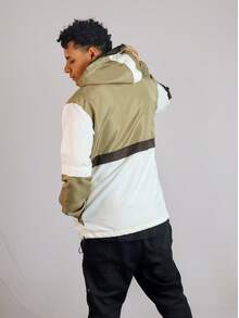 Men's Urban Chameleon Windbreaker Jacket With Hood, Autumn/Spring Style, Oversized Knot Detail And Zipper. - 赭石色和棕色 - 查看 5