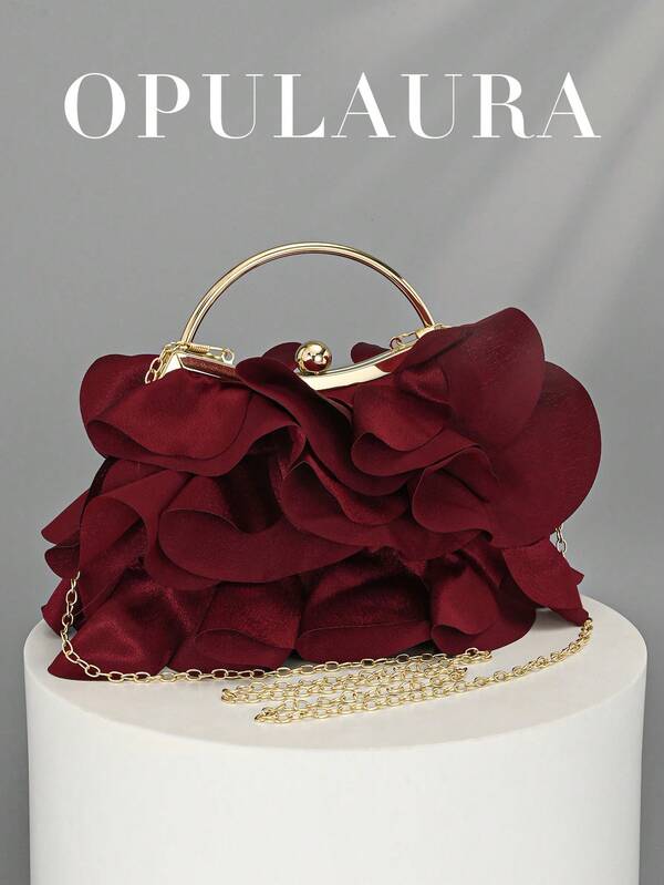 Borsa clutch elegante e affascinante con petali OpulAura da donna, borsa a pieghe per abiti da sera, adatta per matrimoni/vacanze/feste formali/balli, con catena inclusa