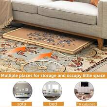 Wooden Jigsaw Puzzle Board Portable Puzzle Storage Table W 6 Slid Drawer 60pcs - Wood Color - View 6