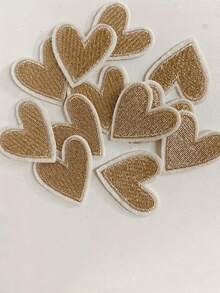 6/3/1pc Gold Heart Embroidered Patches, Iron-On/Sew-On Application For DIY Clothing And Fabric, Mini Heart, Heart-Shaped Embroidery, Star Embroidery Patches, Adhesive Fabric Appliques For Garment Decoration - Multicolor - View 6