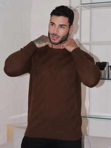TRICOT DE LUXO Luxury Sweater, Knitted Sweater, Men's Cold Weather Sweater, Autumn Winter, Long Sleeve Pullover, Premium Quality, Best Seller - 鏽棕色 - 查看 3
