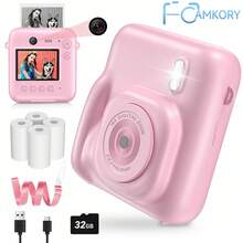 Cámara instantánea CAMKORY, cámara frontal y trasera dual para selfies con tarjeta de 32GB + 4 rollos de papel de impresión, cámara digital de 48MP 1080P para regalos de Navidad, cumpleaños y vacaciones, cámara digital portátil para imprimir para niños, niñas y principiantes