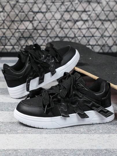 Comfortable, Minimalist, Fashion Outdoor Walking Casual Shoes. City Lace-Up Commuting, Fitness, Travel, Skateboarding Shoes. Breathable Mesh & Synthetic Leather Combination Round Toe Low-Top Patchwork Versatile Holiday Gift Men Sports Sneakers