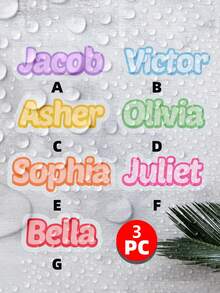 1-50张定制姓名标签贴纸，彩色贴纸可选，卡通字体，多种尺寸和颜色，可重复使用，现代、多彩、可爱、卡哇伊风格。适用于个人物品、玻璃杯、纸杯、卷筒、气球、书法贴纸、礼品盒装饰、返校季、糖果烘焙包装袋装饰等。Poetcore - 彩色 - 查看 38