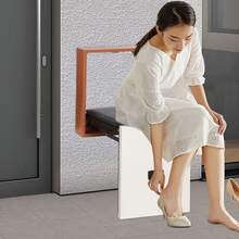 Shoe Changing Chair, Modern Folding Wall-Mounted Folding Chair, 7.5 Cm Ultra-Thin Folding Chair, Suitable For The Entrance, Bedroom, Bathroom, Hallway, Living Room - 白色和原木色 - 查看 8