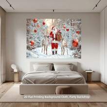 1 قطعة خلفية ديكور عيد الميلاد 2026، علم بانر بصورة سانتا كلوز والرنة، مشهد غابة مثلجة وديكور أحمر - ديكور حفلة عيد الميلاد المبهج للمنزل - إكسسوار لخلفية التصوير مشهد ثلج عيد الميلاد، هدية عيد الميلاد والعام الجديد