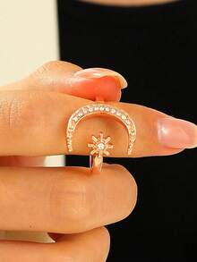 1pc Adjustable Crescent Moon Opening Ring, Vintage Personalized Star Moon Fashion Open Ring For Women - Silver - View 16