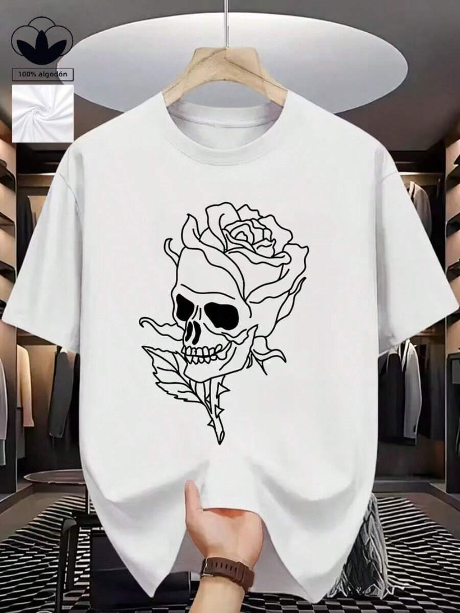 Camiseta casual para hombre, 100 % algodón, con un moderno estampado gráfico, perfecta para ir al gimnasio y un regalo ideal para cualquier entusiasta del fitness. Ligera y transpirable, de manga corta para el verano. - Blanco - Ver 1