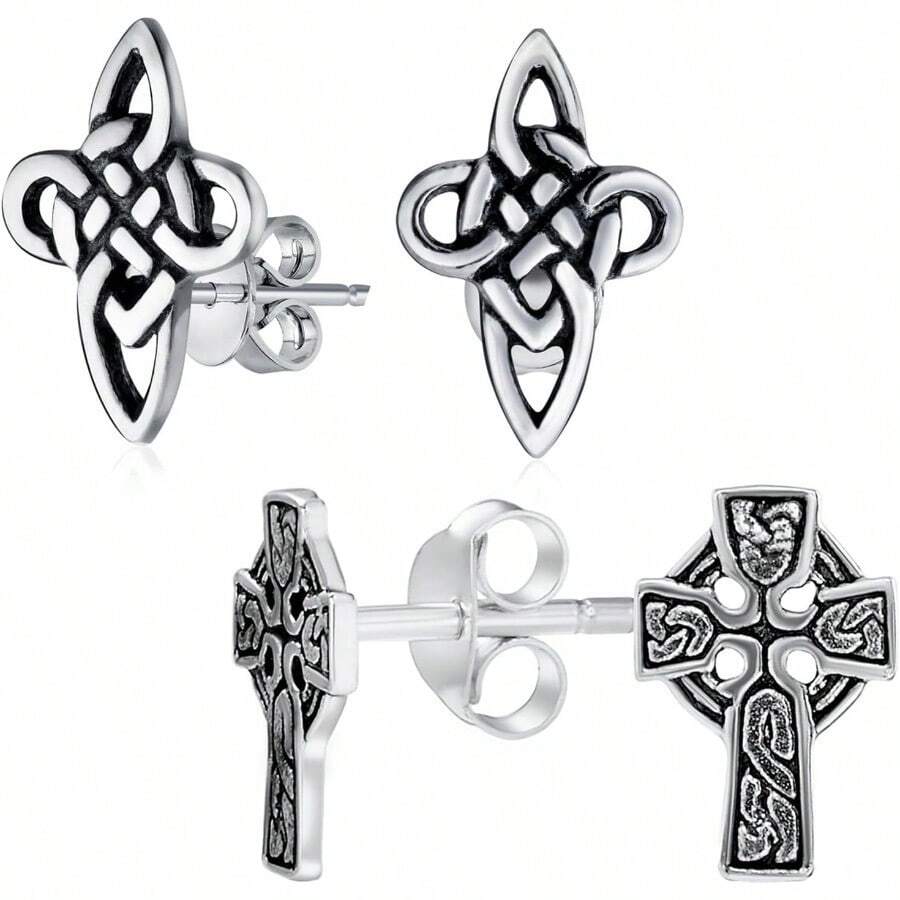 Simple Delicate Cross Stud Earrings In Polished.925 Sterling Silver Minimalist Religious Jewelry For Women Perfect Communion Gift - SilverSet - View 1