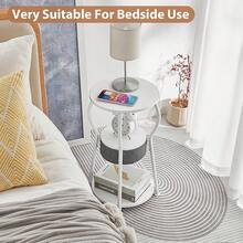 Small Round Side Table With Storage Bag, 3-Tier Accent Round End Table With Four Storage Functions Living Room, 21.6 H Vintage Smalls Corner Table Small Spaces Nightstand Bedroom - D - 11.8 màu trắng - Xem 10