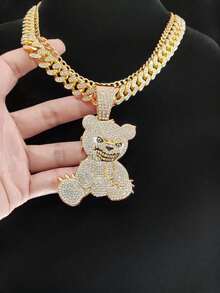男女通用嘻哈链项链，配有全冰小熊吊坠，是送给朋友和家人的最佳礼物 - 多色2 - 查看 7