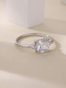 1 pieza Anillo cuadrado de circonita cúbica para mujer, anillo de triángulo dorado, accesorios de joyería de lujo, regalo para boda, fiesta, diario, aniversario, cumpleaños