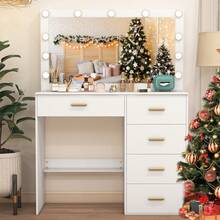 80cm White Dressing Table Large LED Makeup Mirror With LED Lights, Makeup Dressing Desk, Vanity Desk With LED Mirror, 3 Color Light, Makeup Dressing Table With Drawers, Dresser Vanity Desk, Makeup Vanity, Vanity Table, Vanity Set For Christmas Halloween Thanksgiving,Bathroom, Holiday Gift - White - View 4