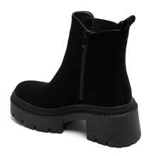 Women's Solid Color Pointed Toe Zipper Fashion Mid-Calf Boots With Buckle - Black 9682 - View 3