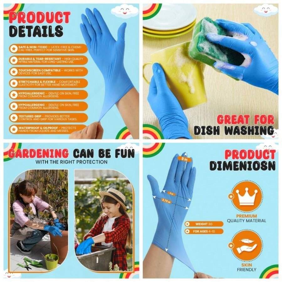 - Guantes desechables para nios de 4 a 10 aos, para manualidades, pintura, jardinera, limpieza, cocina, piezas 50 juegos - XS - Ver 1