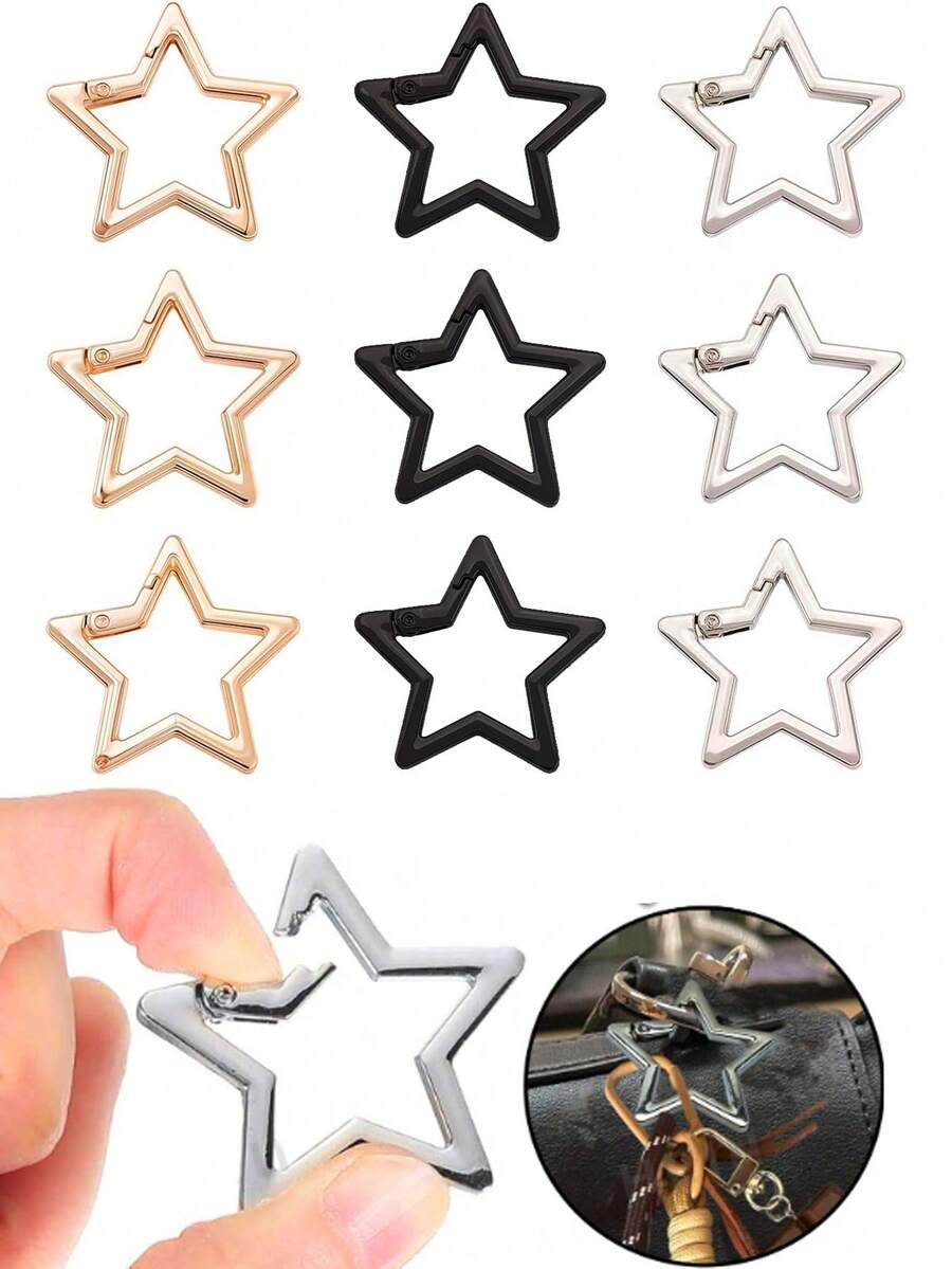 6个装，3种颜色可选，星形弹簧扣，适用于包包、服装配饰，星形登山扣，弹簧门环，浅金色、银色、黑色金属合金星形扣环，连接器，弹簧钩，星形登山扣，锌合金重型星形钥匙扣，带登山扣，适用于露营、徒步旅行、钓鱼，DIY钥匙链饰品配件 - 彩色 - 查看 1
