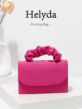 1pc Helyda Fuchsia Velvet Women's Evening Bag, With Adjustable Wrist Strap, Showcasing A Fusion Of Fashion And Elegance, Handbag/Tote/Shoulder Bag/Crossbody Bag, Suitable For Weddings, Parties, Galas, And Other Formal Events