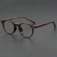 Neutral Retro Round Acetate Glasses, Brown And Green Nostalgic Optical Frame With Transparent Lenses - Neutral Fashion Accessories Full Frame ABS Resin PC Decorative Non-Prescription Style,  Glasses, Classic Design, Lightweight And Durable Material, Suitable For Fashion-Driven Buyers - 黑色 - 查看 4
