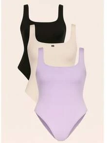 Kit 3 Body Bori Women's Tank Top Thick Strap Basic Casual Blogger Suplex Various Colors Spring Summer - 淡紫色/白色/黑色 - 查看 2