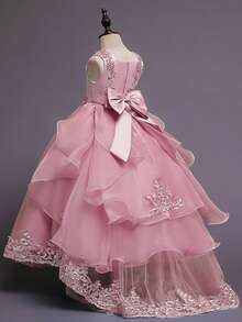 Flower Girl Dress Princess Puffy Tulle Dresses Bridesmaid Wedding Birthday Party Pageant Maxi Prom Gown For Kids - 珊瑚粉 - 查看 5