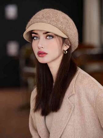 1 件女士纯色贝雷帽，优雅复古别致贝雷帽，适合休闲、餐饮、购物、郊游、派对、秋冬