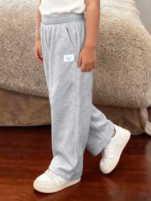 1 pieza Pantalones rectos de felpa casuales para niños/adolescentes, adecuados para el hogar, el transporte, los deportes, otoño/invierno