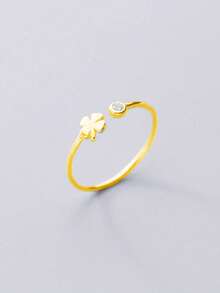1PC S925 Sterling Silver Minimalist Toe Rings White Gold Plated Simple Open Adjustable Band Four Leaf Clover Toe Rings For Women Beach Foot Jewelry For Summer - Golden - View 5