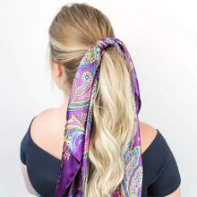 Vintage Paisley Print Square Scarf For Women - Stylish Satin Headscarf & Hair Wrap, Versatile Outdoor Accessory, Perfect Mother's Day Gift, Hair Scarf - 藍色 - 查看 4