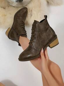 Bottes pour femmes, chaussures d'automne, bottes vertes, bottes à semelle épaisse et chaude en fourrure, chaussures à lacets, bottes de style britannique avec fourrure, bottines pour femmes