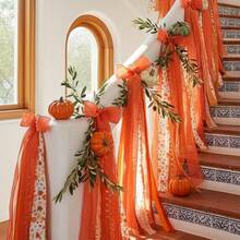 Lazo de Navidad rosa de 27.5 pulgadas, decoración de puerta – 12 cintas deúltiples texturas con clip de metal dorado para puerta delantera, pared para interiores y exteriores - Otoño - Ver 4