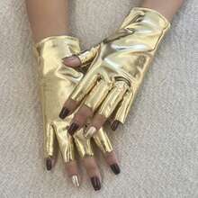 A Pair Of Short Half-Finger Gloves Made Of Patent Leather, Featuring An Exposed Finger Design, Is Suitable For Stage Performances Such As Street Dance Shows, Fun Parties, And Cosplay Christmas Gift Thermal Warm Winter