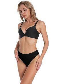 High Waisted Cotton Thongs For Women, Breathable Plus Size Multipack - Black*1 Brown*1 Nude*1 - View 6
